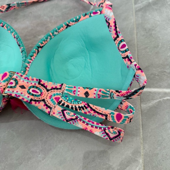 Women’s Shade & Shore Light Lift Push Up Halter Tassel Bikini Swimsuit Top 34DD - Picture 7 of 16